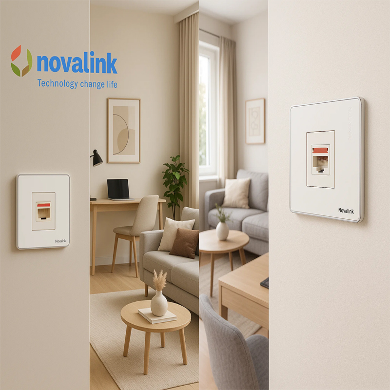 Bộ mặt mạng cat6  &acirc;m tường 1 cổng h&igrave;nh vu&ocirc;ng Novalink NV-22001SW+ CC-04-00231 mầu trắng